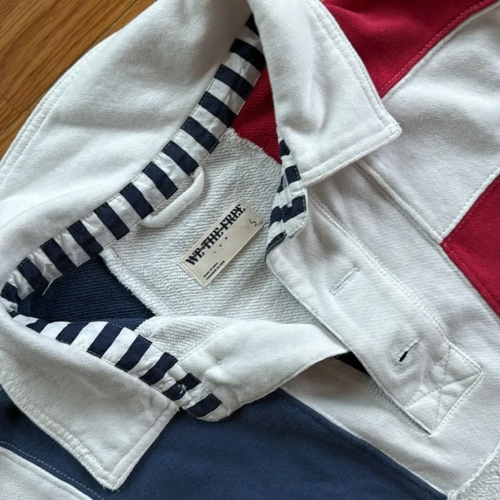 Free People We The Free American Dream Polo Pullover Top Striped